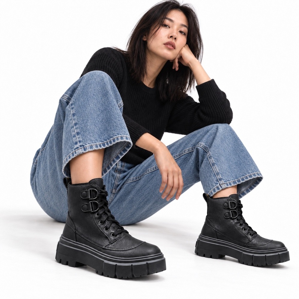 Sorel Caribou X Boots Black Leather Platform Lace Up Gorpcore Women 9 NL5015-010